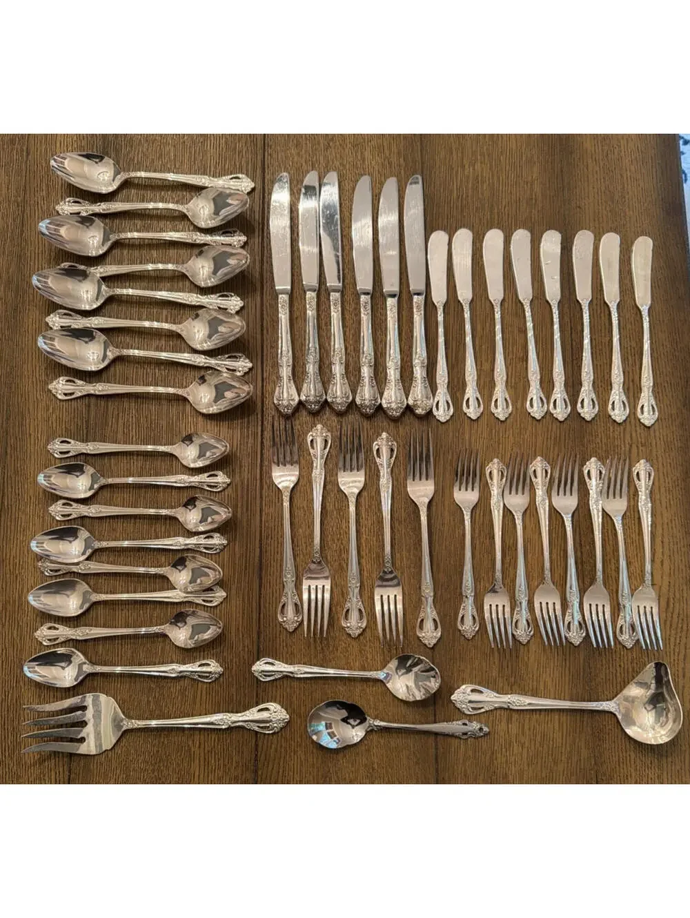 Ornate Scroll Stainless Flatware Set 42 Piece Set with Serving Pieces